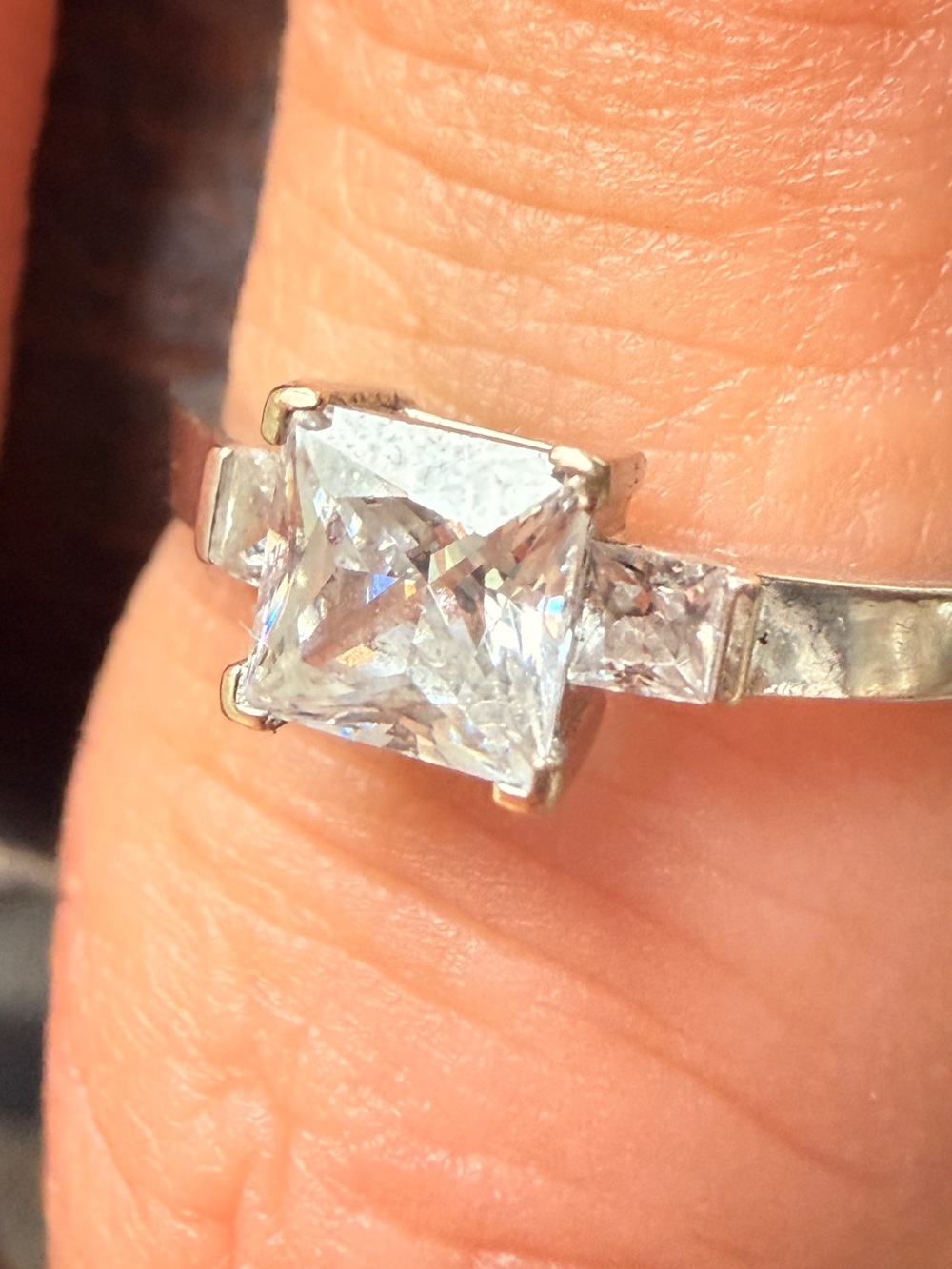 ✨Vintage Princess Cut Solitaire Ring 10KT White Gold Sz6